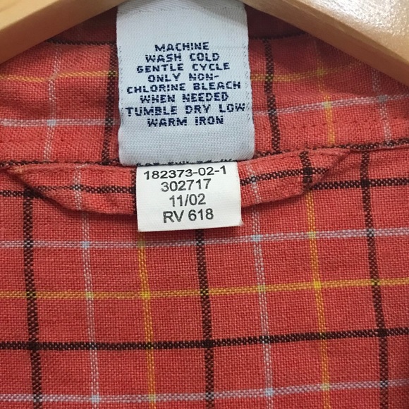 Gap Factory Orange Red Linen Plaid Long Sleeve M - Picture 4 of 5